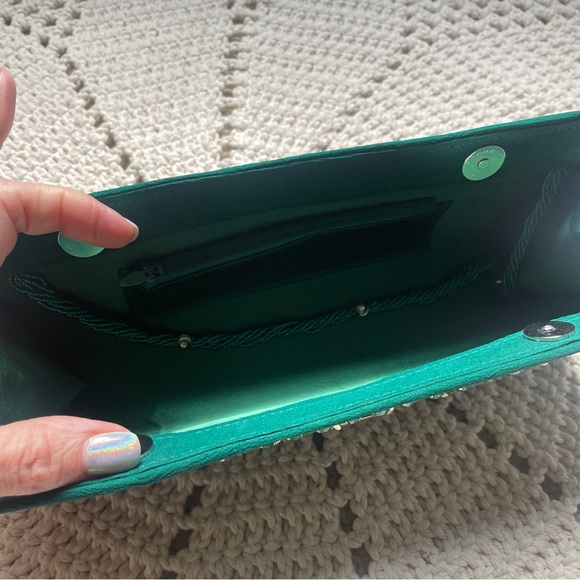 NWT Designer Evening Clutch Bag Emerald Green Vintage look - Picture 10 of 10